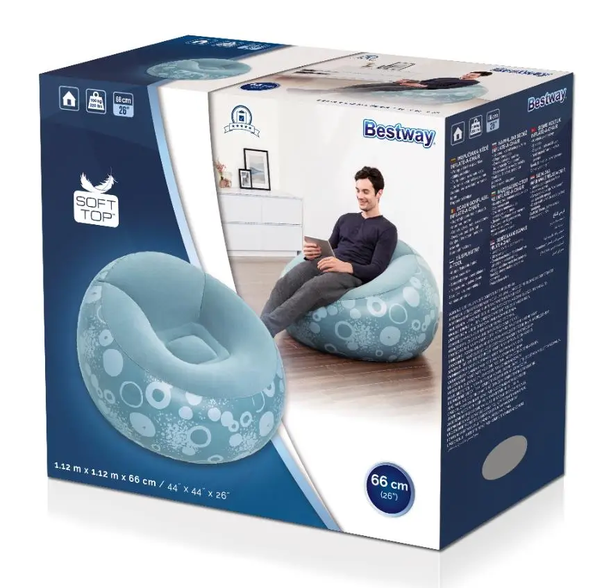 Bestway 75052 Inflatable Furniture Living Room Modern Sofa with stylish printing  inflate-a-chair bean bag sofa
