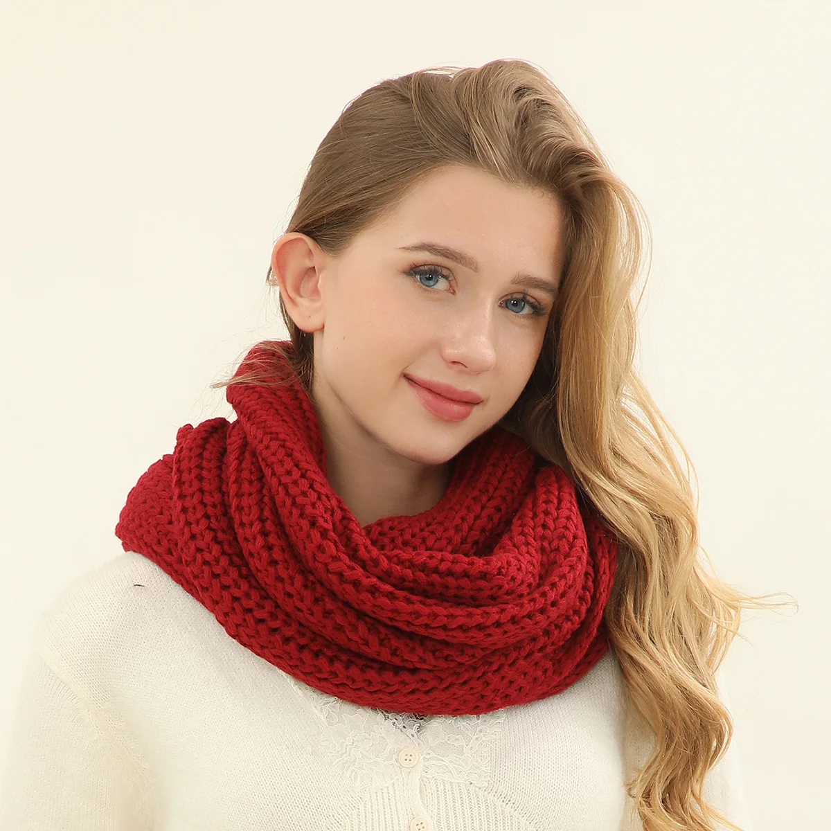 Новый женский однотонный вязаный шерстяной шарф-снуд