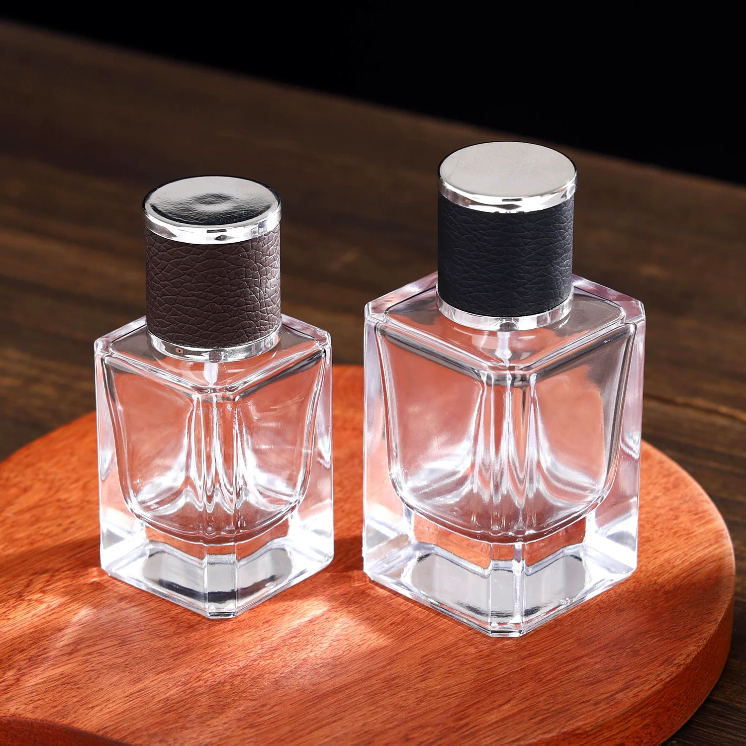 Empty Glass Heavy Base 30ml 50ml 100ml Square Rectangle Easy Crimp Perfume Bottle With Smothy Sprayer