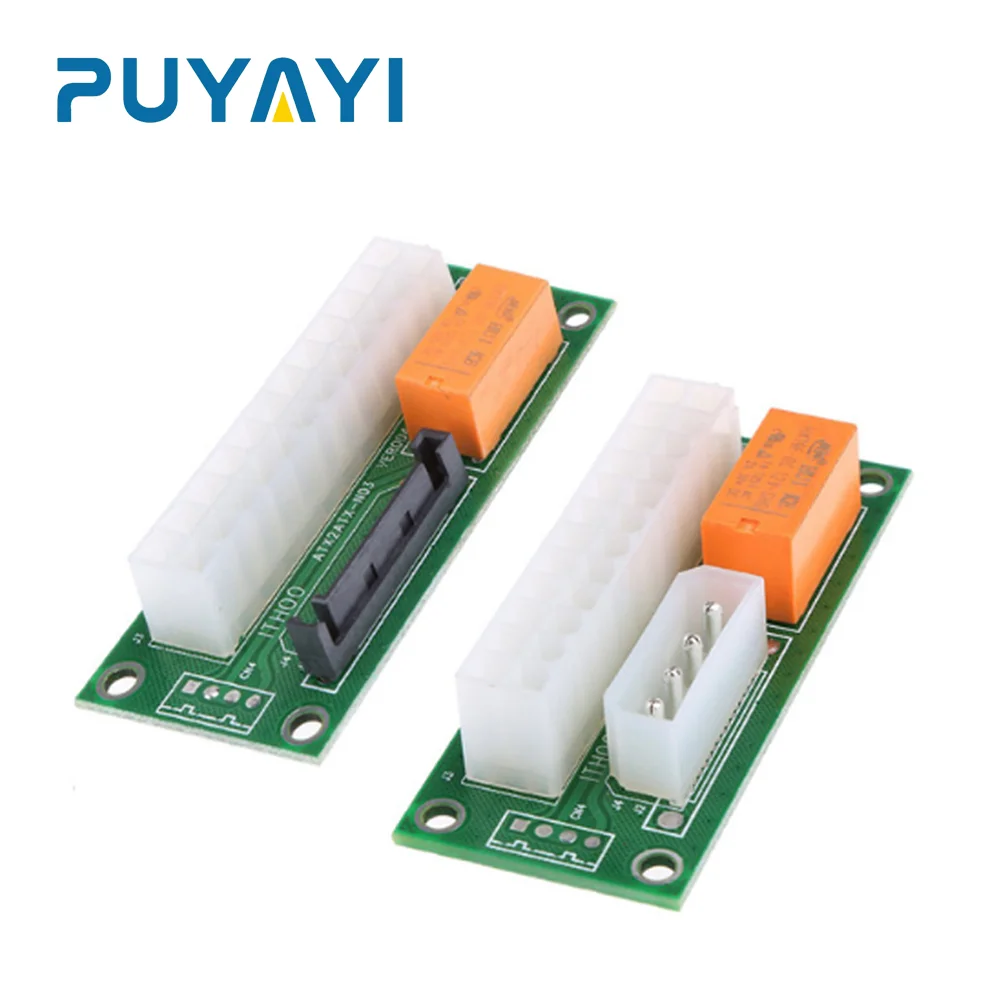 Dual power supply synchronous starting adapter for ATX 24 PIN 4PIN/SATA PSU