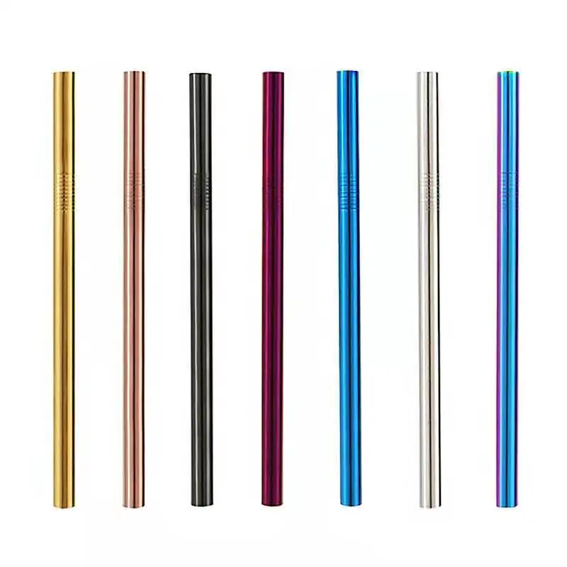 Custom Logo Colorful Stainless Steel Boba Metal Bubble Tea Drinking 12mm Straw