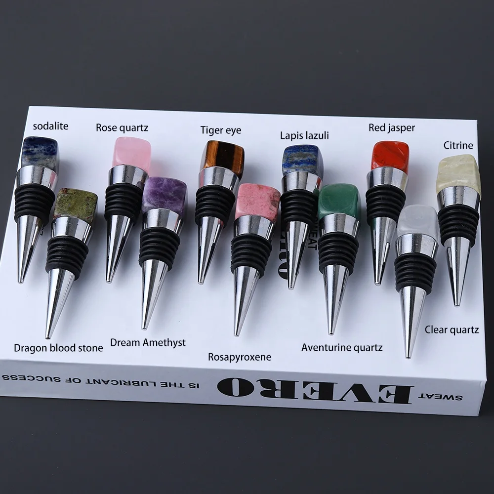  Amazon Top Seller Cube Gemstone Wine Cork Stopper Healing Crystal Quartz Stone Glass Bottle For