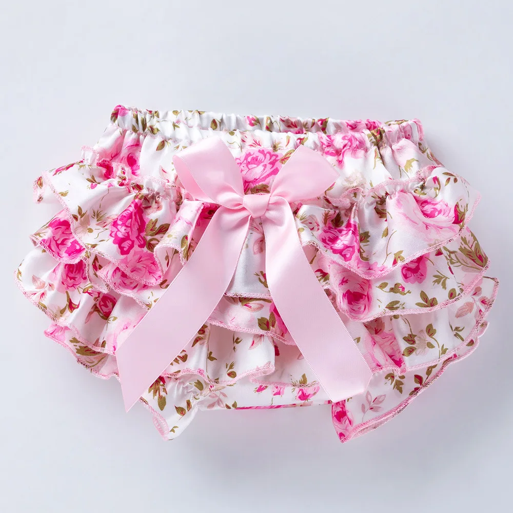 Newborn Baby Clothes Cute Flower Patterns Satin Children Underwear Baby Diaper Cover Ruffle Bloomers For Girls