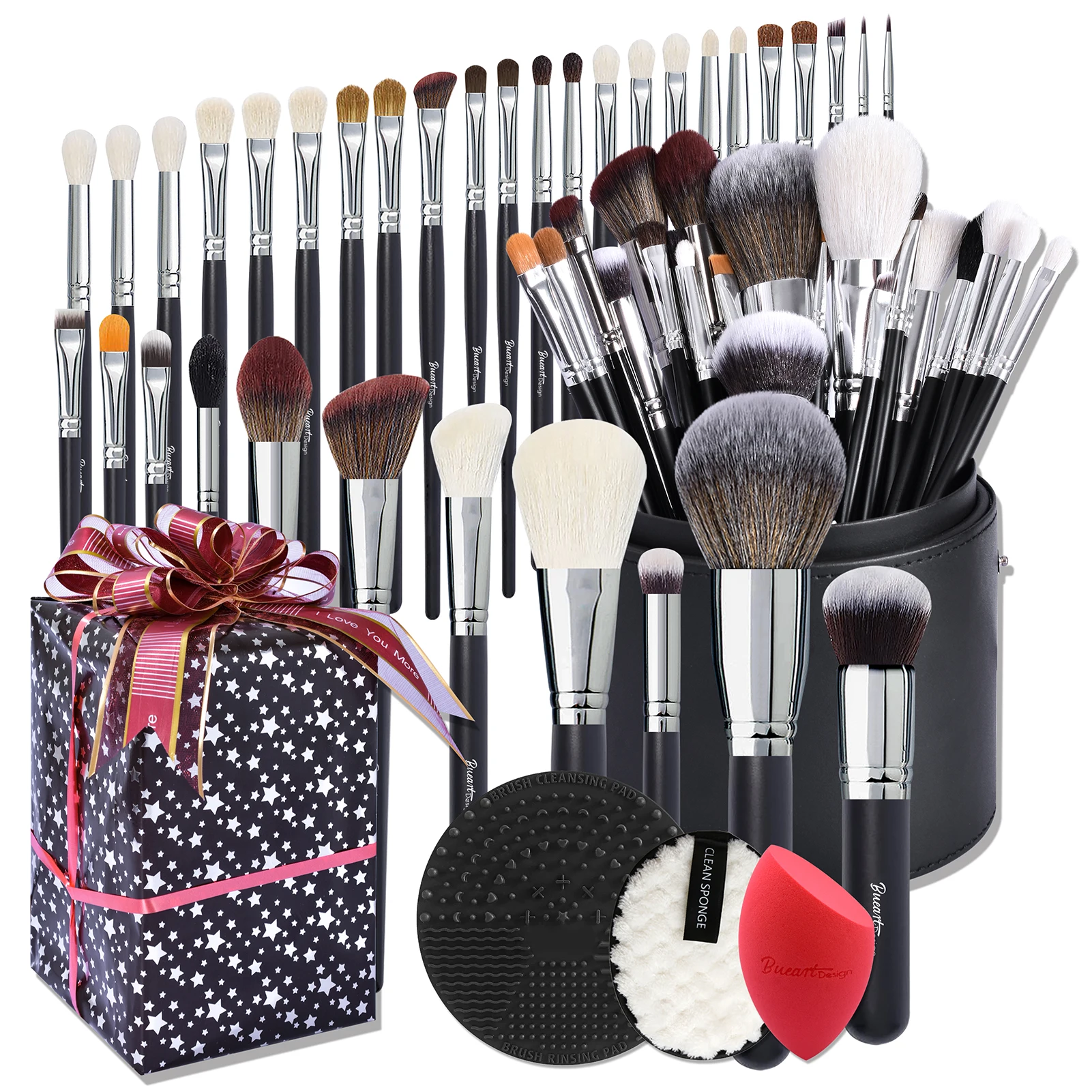 DailyQueen 30pcs Bueart High quality black makeup brush set holder Natural goat hair custom logo makeup professional brush set