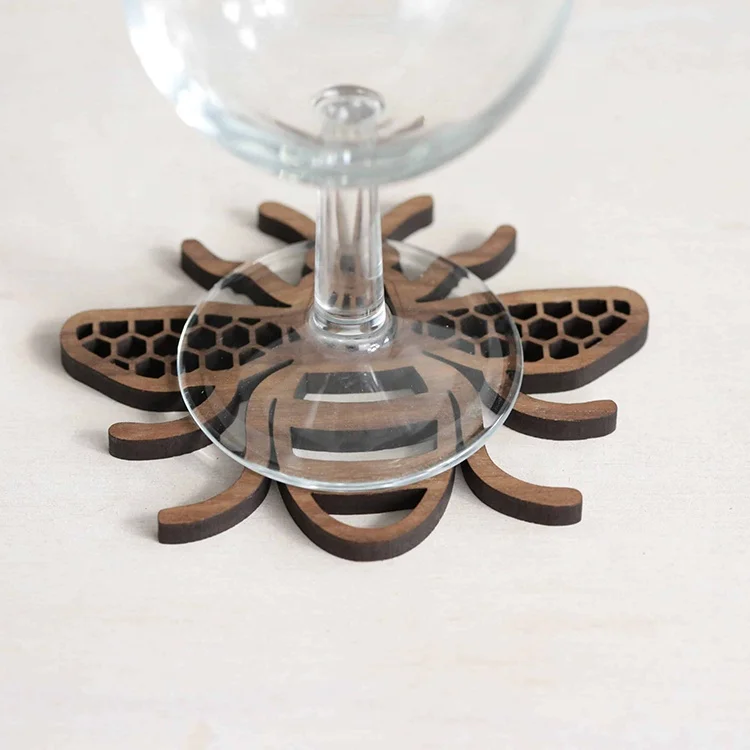 Wholesale Custom World Bee Day Craft Blank Wood Coasters Set for Kitchen Dinning Room