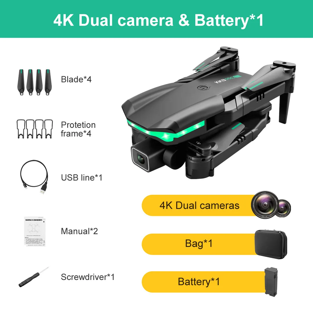 Cheap KK3 Pro Three-way Obstacle Avoidance WiFi FPV with 4K Dual HD Camera Smart Hover RC Drone Quadcopter