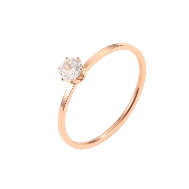 The new selling very thin six claw single diamond ring set diamond rose gold titanium steel ring female ornaments