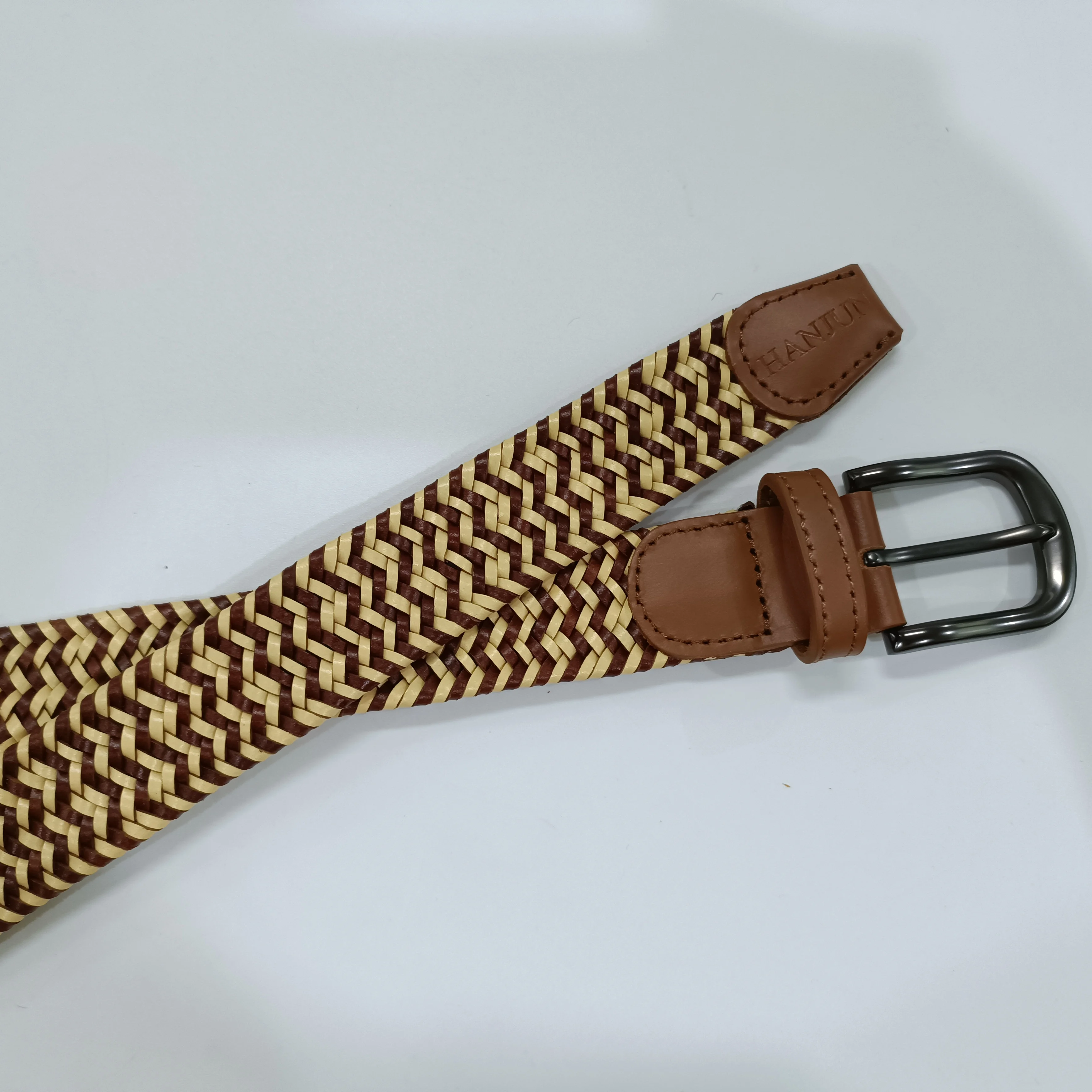 Factory Hot Sale Custom Woven Man Women Elastic Adjustable Bonded Leather Belts with split leather