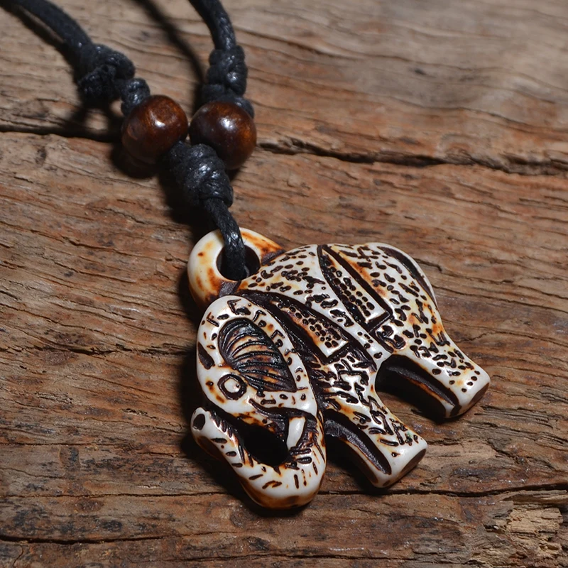 FX014 Elephant necklace Vintage pendant Man Choker Retro Africa Jewelry Tribal style Imitation Yak Bone necklace Amulet Gift