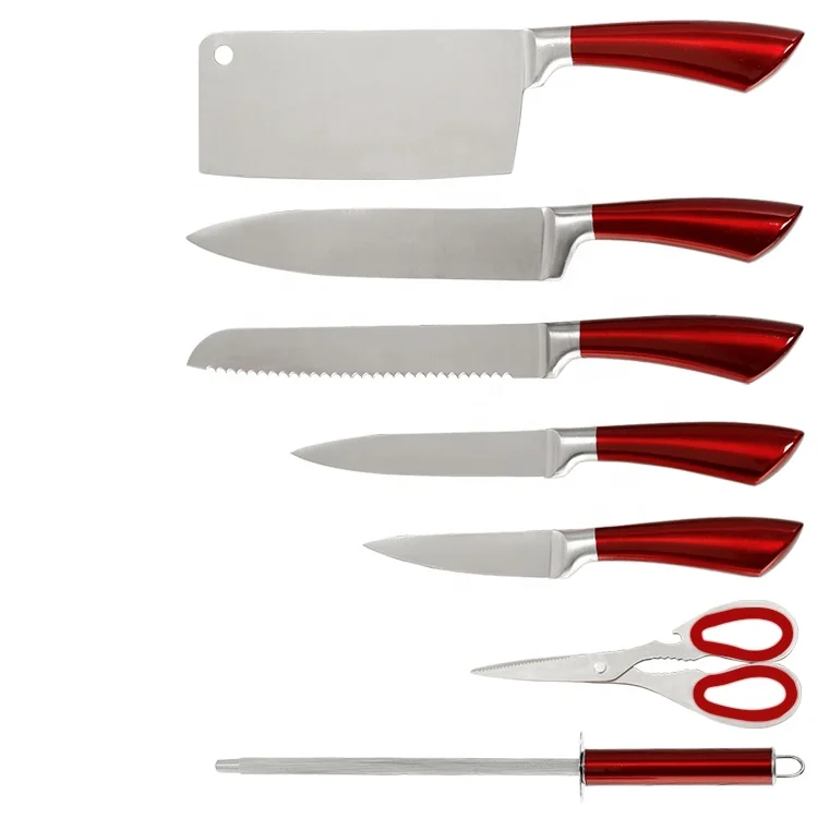 Red Steel Stainless Steel Cookware Butcher Knife Set Kitchen Chef Knife Dinnerware Themed Thread Cutting Tool Made in China