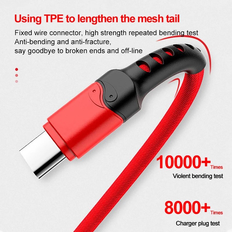 Nylon Braided All Copper Conductor Phone Multi Usb Data Type C Fast 3 In 1 Charging Cable