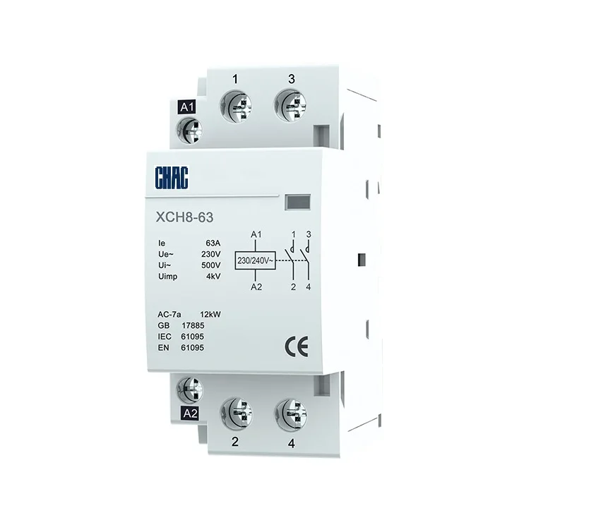 CHAC brand Modular Contactor XCH8 2 poles 4 poles 16A 25A 40A 230V/400V DIN rail mount