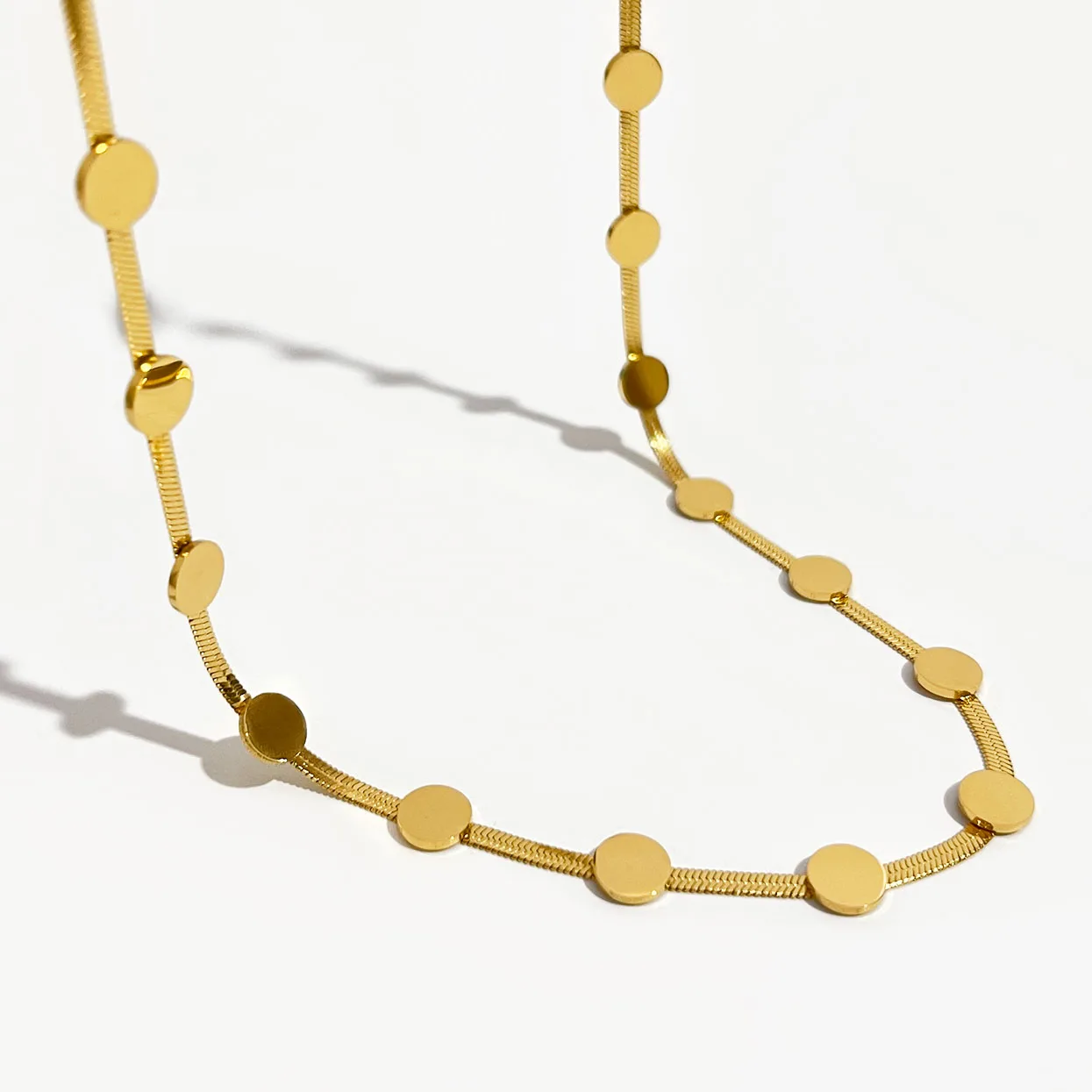 Gold Silver Colors Stainless Steel Disc Chain Bracelet Earring Necklace Set Women Flat Snake Herringbone Chain Small Coin Choker