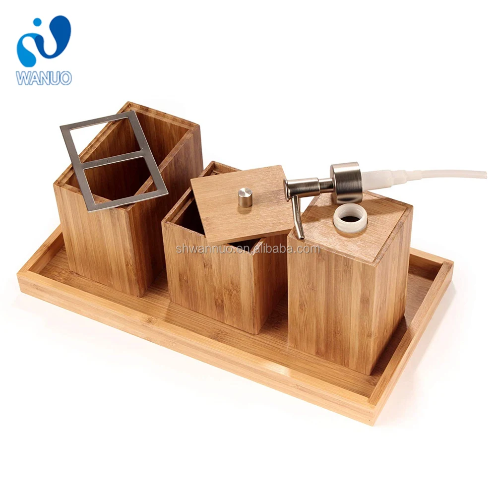 WanuoCraft Premium Bedroom Bathroom Bamboo Bath and Vanity Elegant Accessories Set for Home Hotel