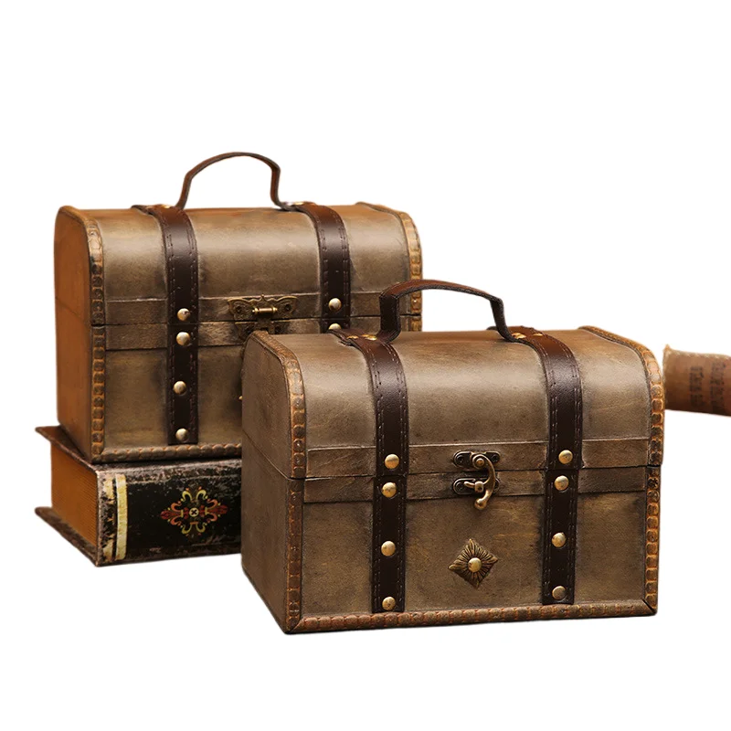 2408 guxiang European-style treasure chest Wooden antique storage box Vintage vintage photography room escape password props