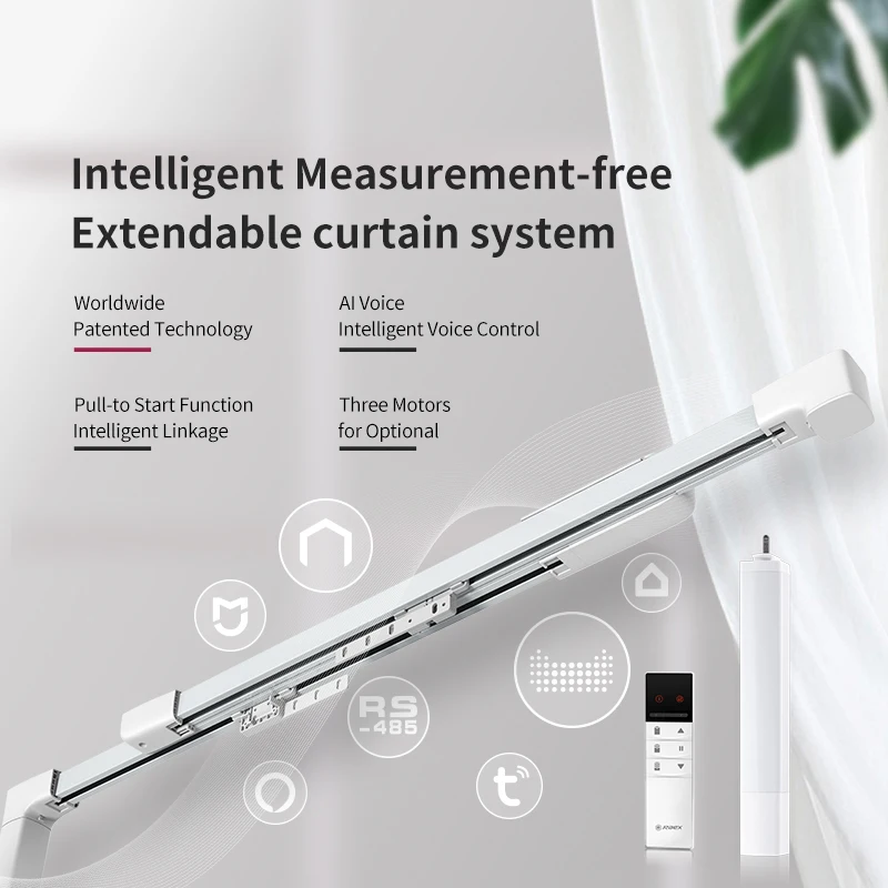 Customized DIY Smart Motorized Runner Aluminum Alloy Poles Rail Sheer Blackout Fabric Tuya Wifi Curtain Track