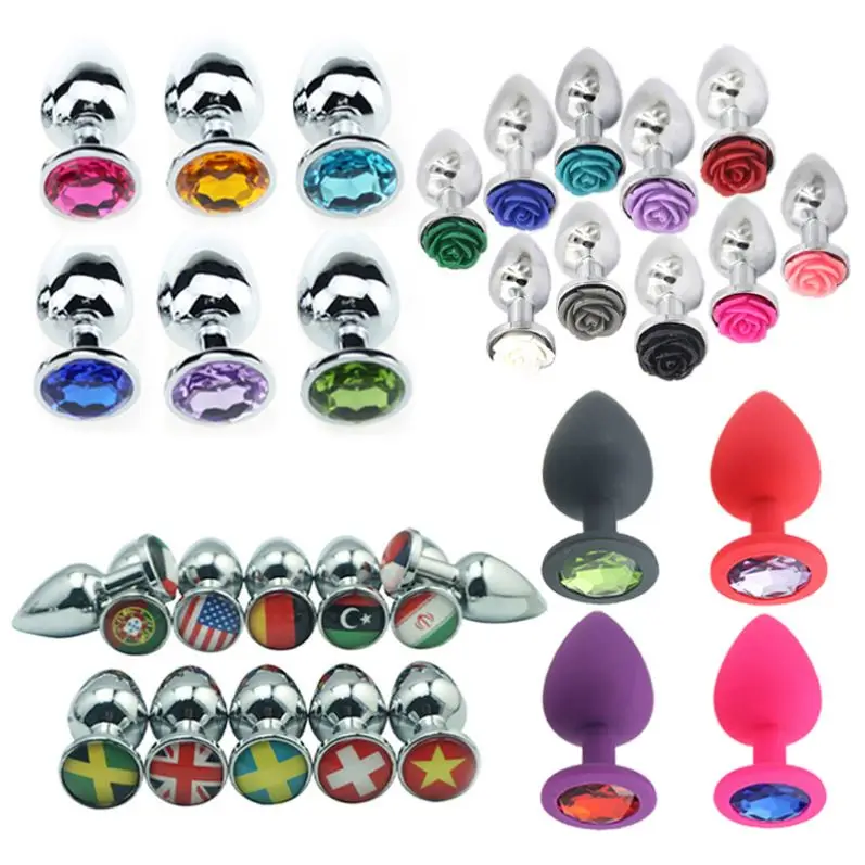 Multi Design Silicone Stainless Steel Metal Small Medium Lager Set Underwear Anal Butt Plug With Jewelry Diamond