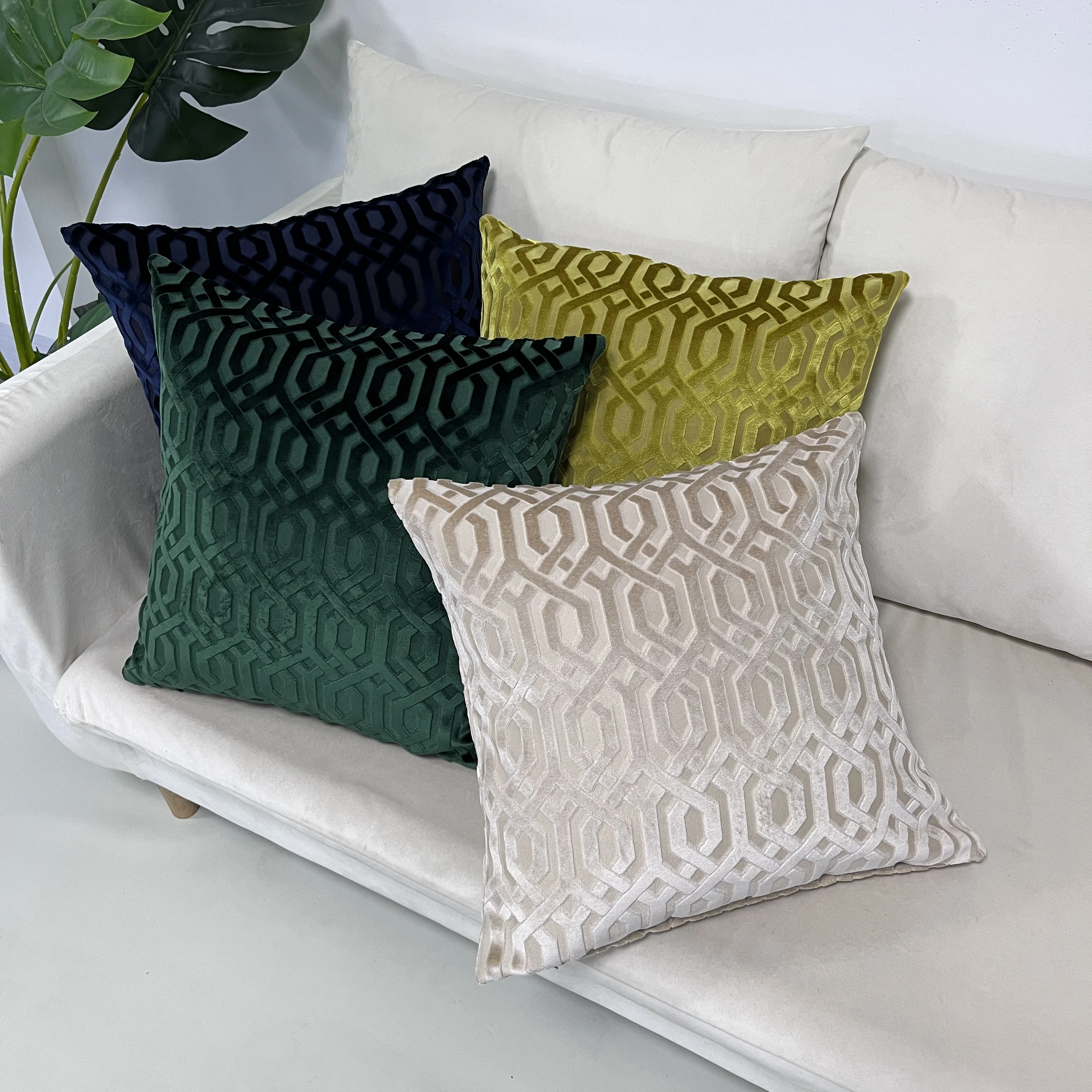 Jacquard Lumbar Patchwork Cushion Cover 45X45 Custom Geometric Throw Pillow Case