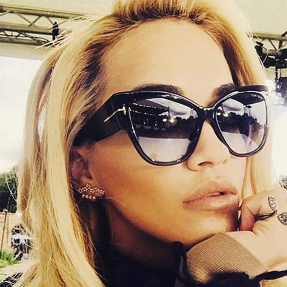 2022 Fashion Vintage Gold T Large Shades Black Sexy Irregular Frame Cat Eye Sunglasses Oversized Sunglasses Women