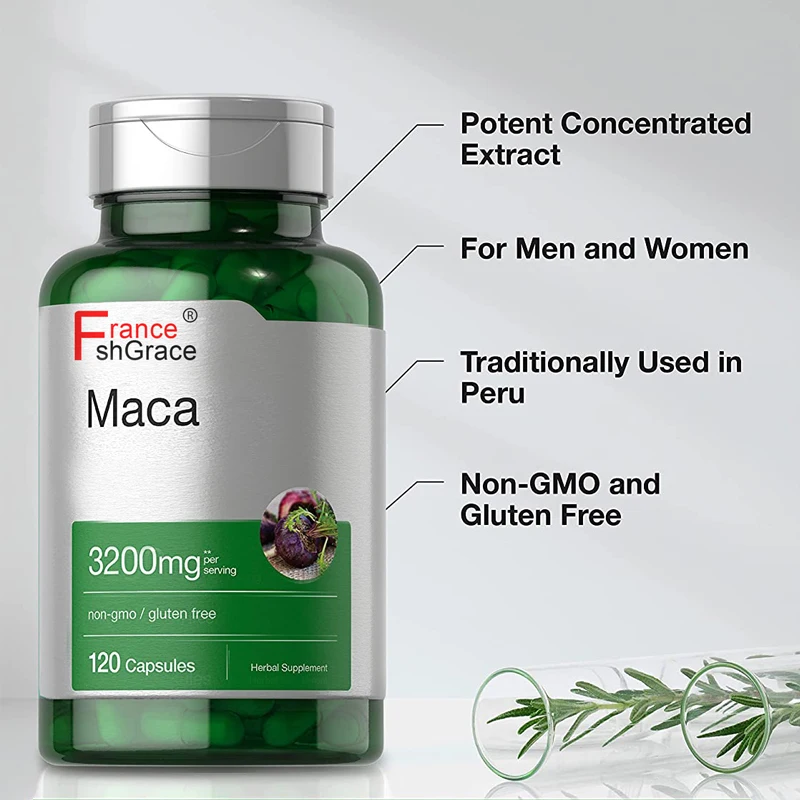 Non-GMO Gluten Free Maca Root Capsules 3200 mg 120 Pills Peruvian Maca Extract for Men and Women