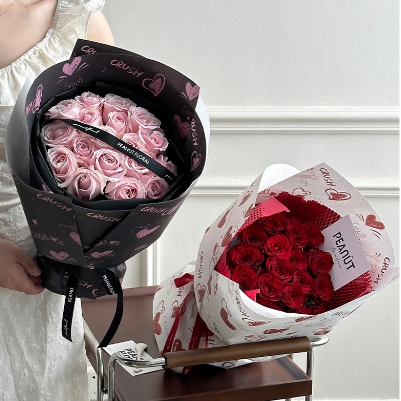 LUCIA  Heartbeat Love Wrap Fower Paper Bouquet Floral Packaging Material Stick Pen English Graffiti Wrapping Paper
