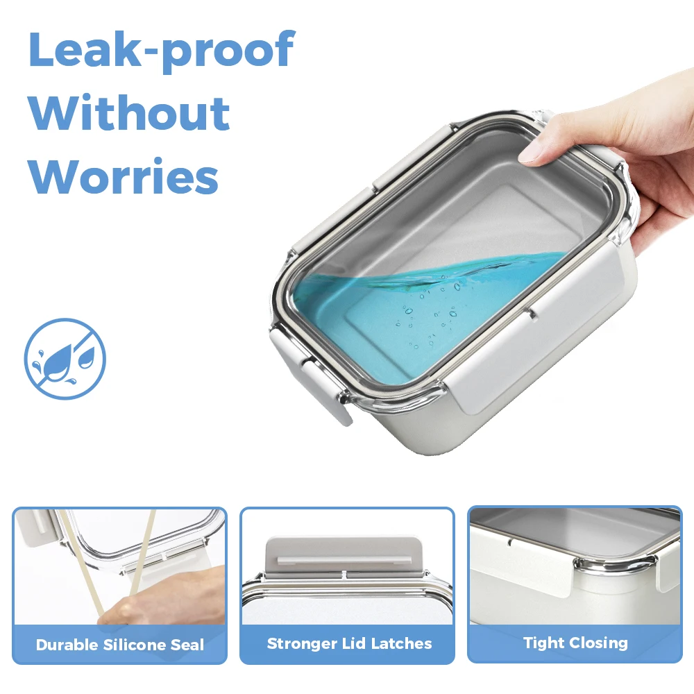 Metal Meal Prep Containers Set with Transparent Airtight Lids Microwave Safe Stainless Steel Lunch Box Bento School Picnics Work