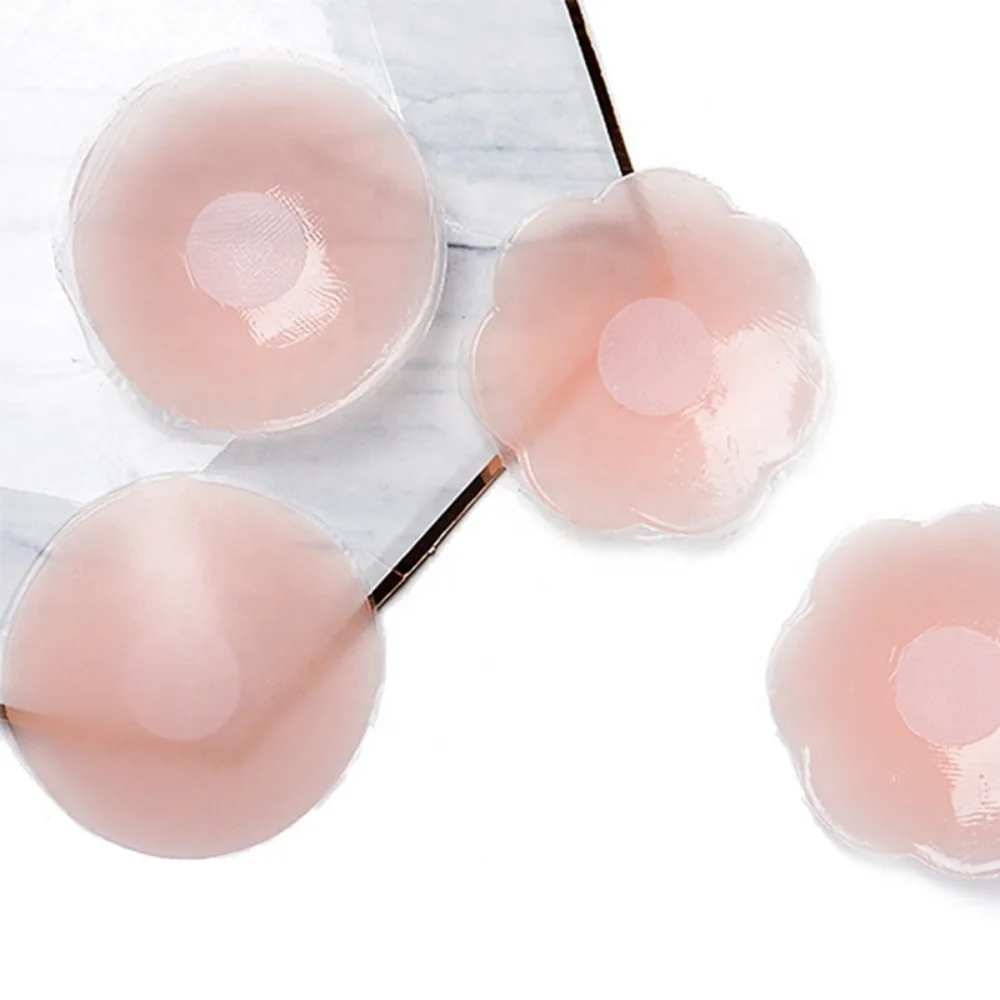 Reusable Nude Round Anti-convex Nipple Sticker Adhesive Breast Petals Silicone Nipple Cover for Women
