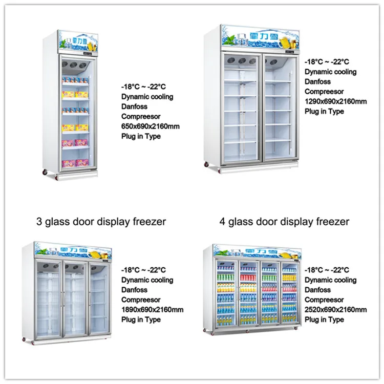 2 Glass Door Ice Cream Storage Popsicle Freeze Upright Deep Commercial Ice Cream Display Freezer