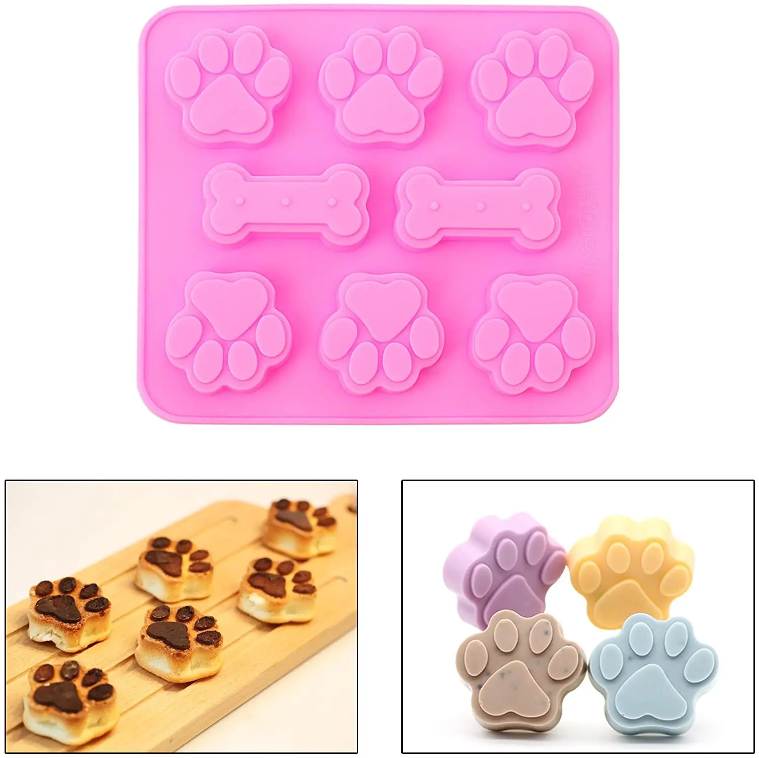 Amazon hot sell moldes de navidad backen chocolate jelly puppy paw dog and bone silicone molds
