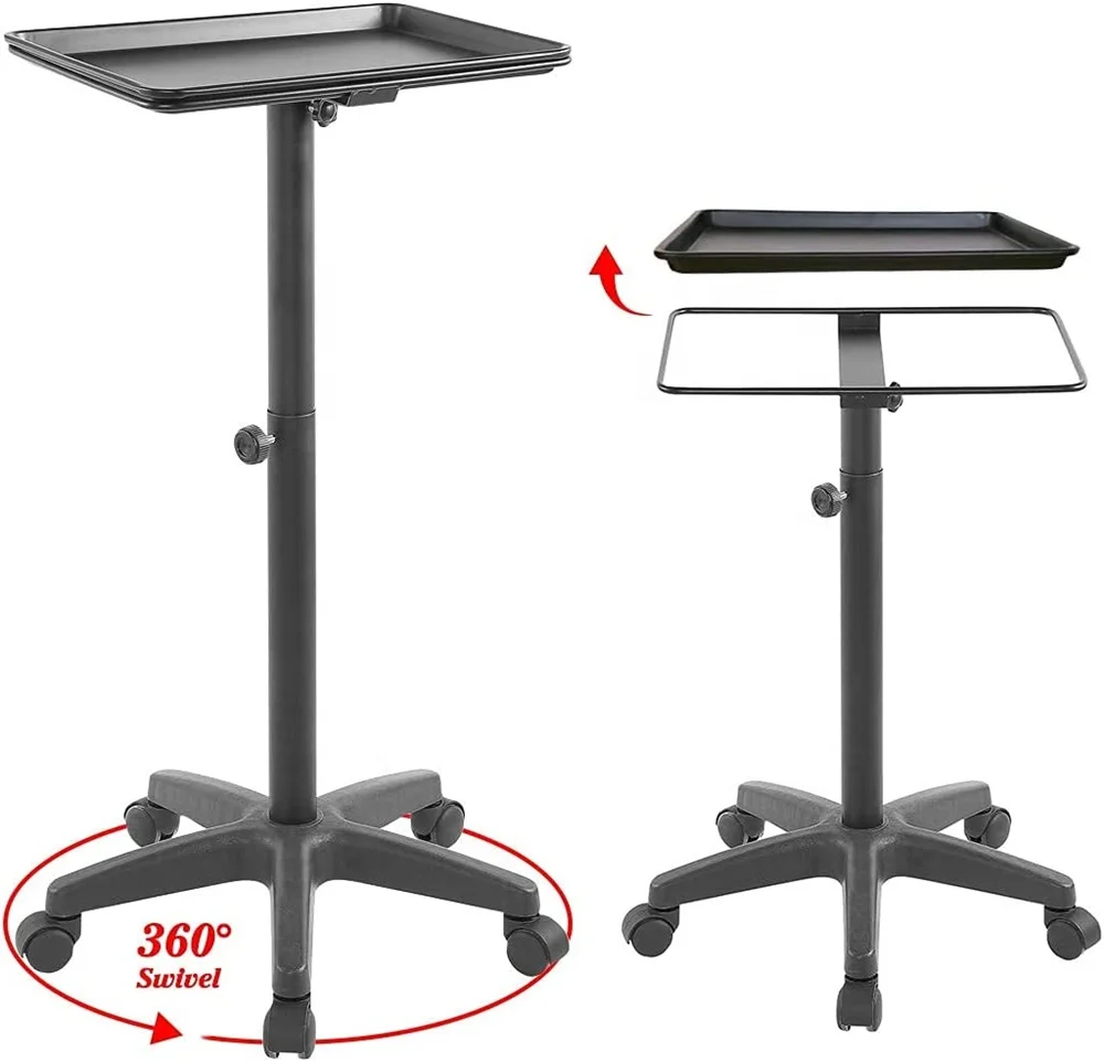 2023 Full Black Rolling Tattoo Studio Work Station Cart Dental Hair Beauty Salon Trolley with Detachable Tray