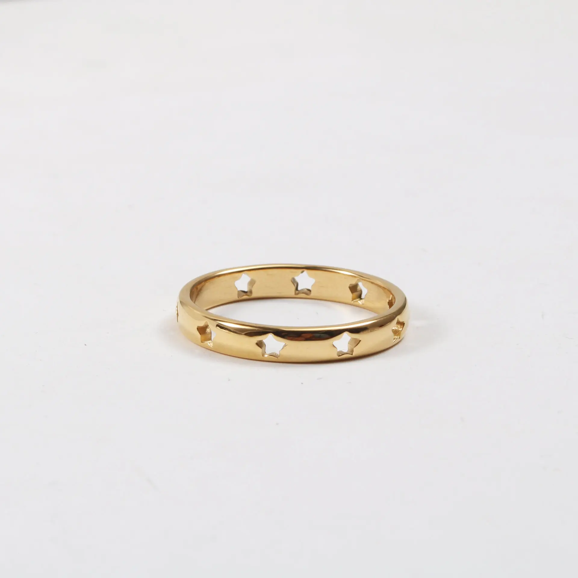 Waterproof&Tarnish Free Stainless Steel 18k Gold Rings Curved Hollow Star Finger Nail Ring for Women