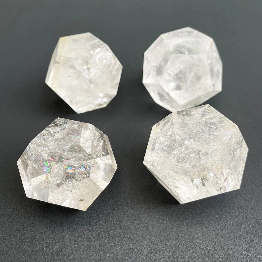 Semi-precious Stone Crafts 5cm Customized Natural Clear Crystal Quartz Dodecahedron for Gift