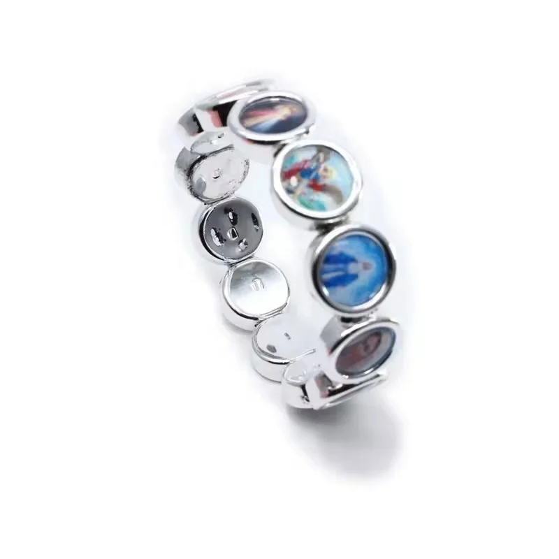 Round Catholic Saint Christian Icon Image Adjustable Size Elastic String Bracelet For Wholesale