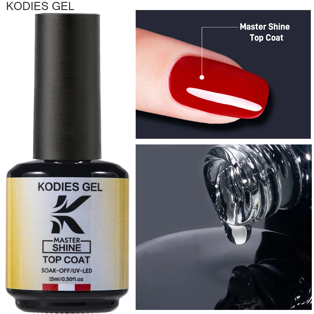 KODIES GEL Super Shine Top Coat UV Gel Polish Tempered Diamond Topcoat Finish OEM/ODM Custom Logo Gel Varnish 15ML