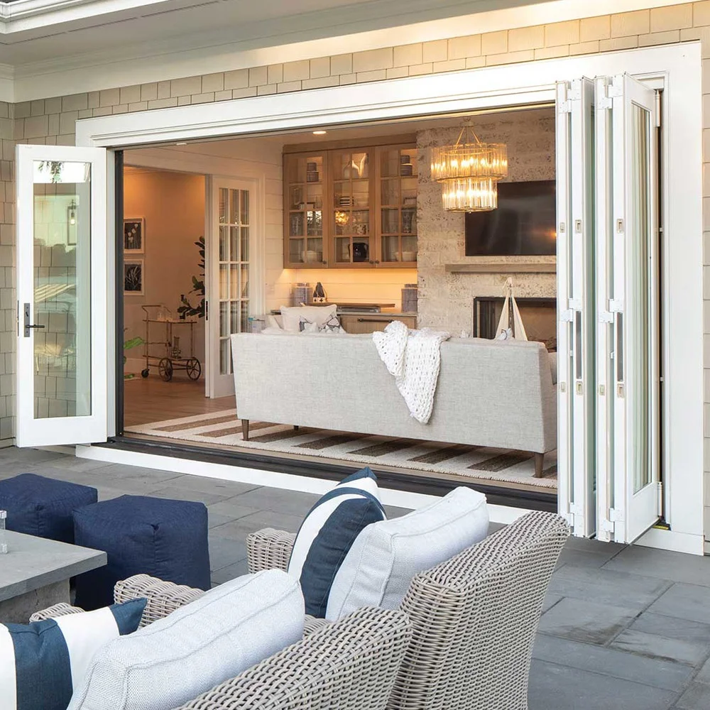Soundproof House Exterior Aluminum Balcony Patio Double Glass Bi-Folding Doors Energy Efficient Bifold Door