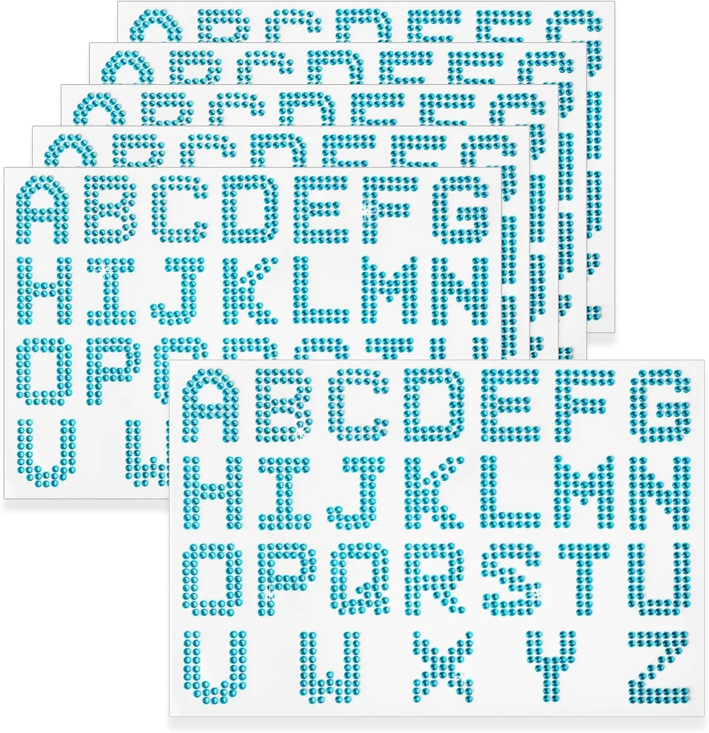 Blue Rhinestone Letter Stickers, 6 Sheets Glitter Self-Adhesive Diamond Alphabet Stickers, Bling Crystal Letters Sticker