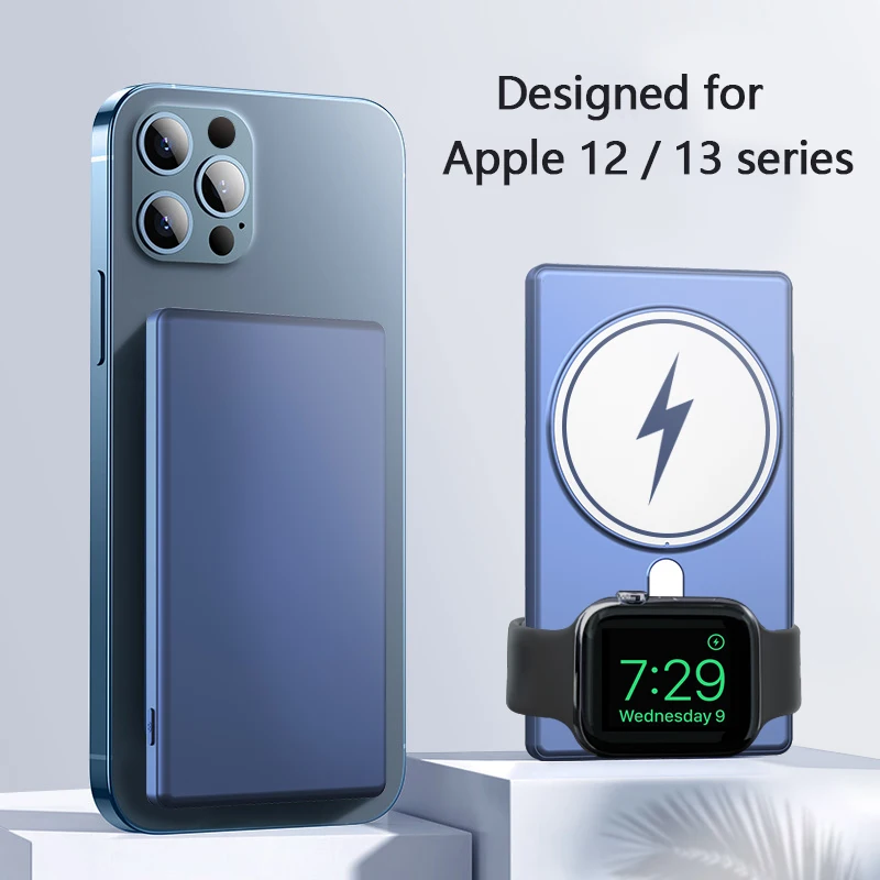 5000 mAh Magnetic Power Bank 3 in one PD18W Battery Pack Fast Wireless USB C Charger For iPhone 12/13 Series/Iwatch/Airpods