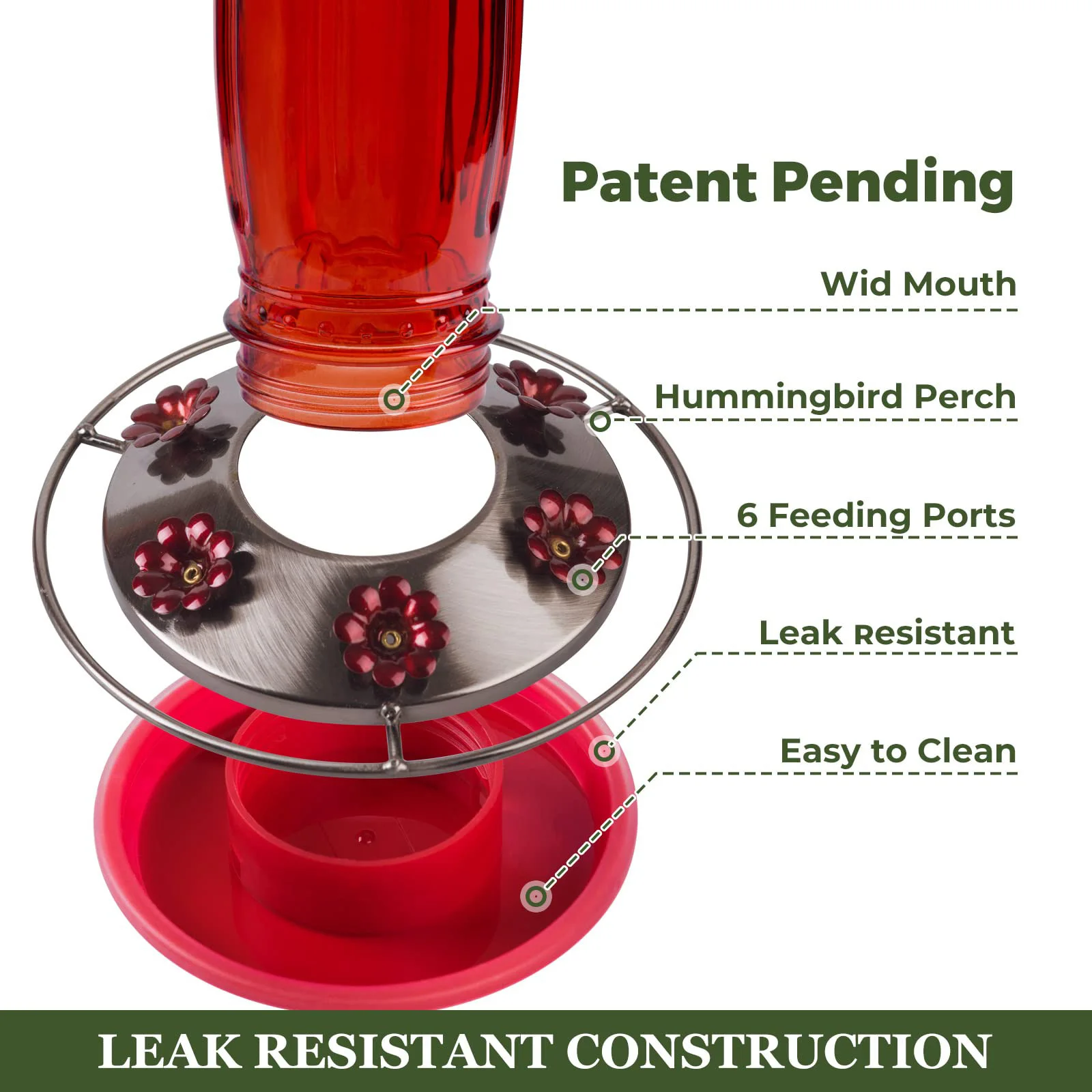 Welcome OEM/ODM Glass Hummingbird Feeder for Outdoors Wild Bird Feeder with 6 Feeding Ports Hanging for Garden Yard