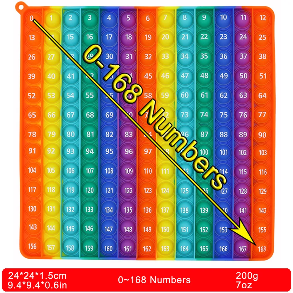 READY TO SHIP 24cm/9.5in Big Silicone Push Pop Bubble Fidget Toys,  Rainbow Math Letters Phonics Learning Educational Pop Toys
