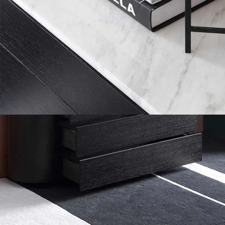 Dining Room French Design 4 Door Metal Base Wooden Modern black Sideboard cabinet with natural marble