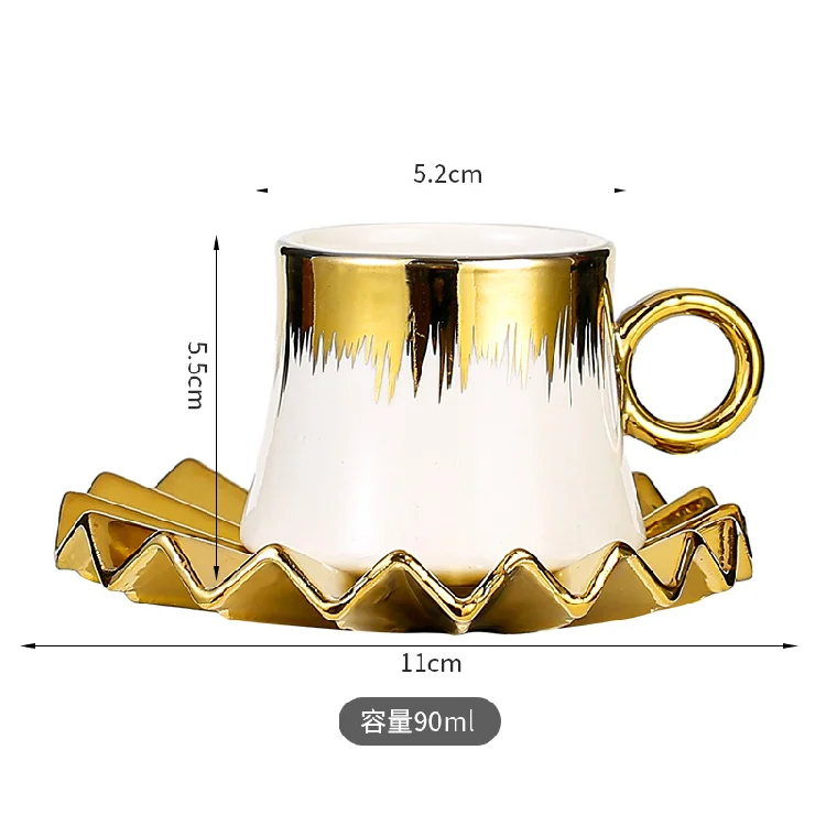 Middle East Arabic GoldPlated Ceramic Coffee espresso Cup with Saucer Set of 6 Cups Tray European Style Gift Box for Export