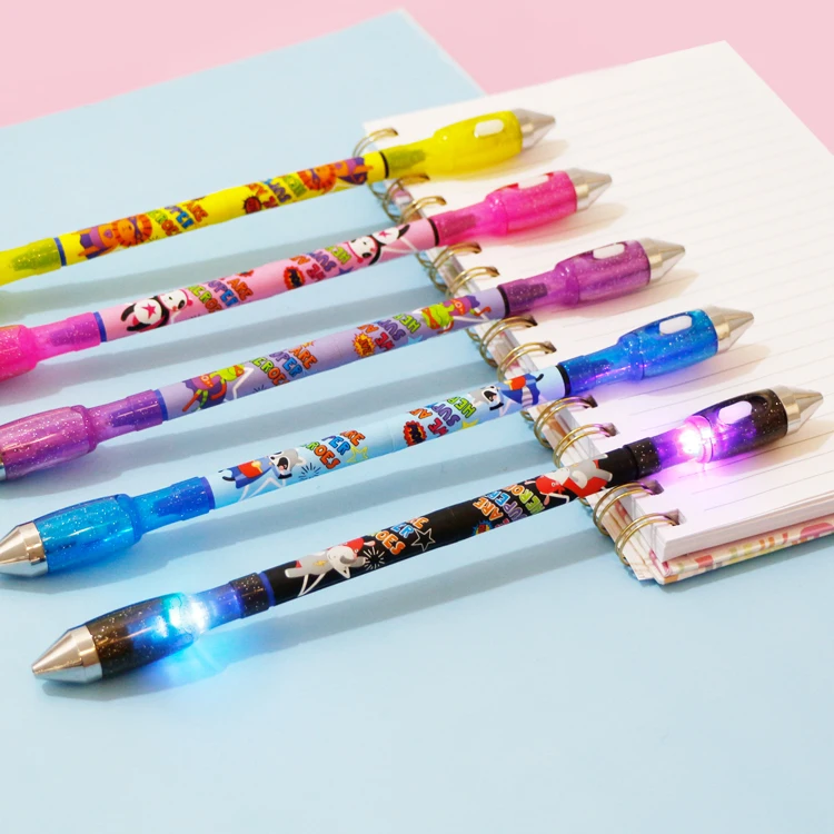 Spinning Magnetic Pen Cartoon Rolling Finger Pen LED Rotating Double-headed writable Gel Pen for Students Entertainment