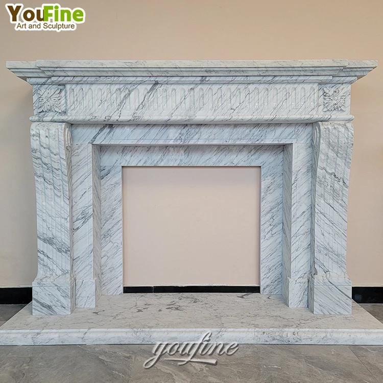 Hand Caved Simple Style Art Craft Natural Marble Fireplace