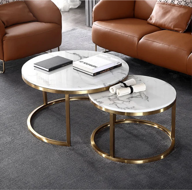 Easy Assemble Round End Table Bent Black Gold Metal Glass Marble Stone mdf Wood Side Nest Set of 2 Nesting Coffee Table