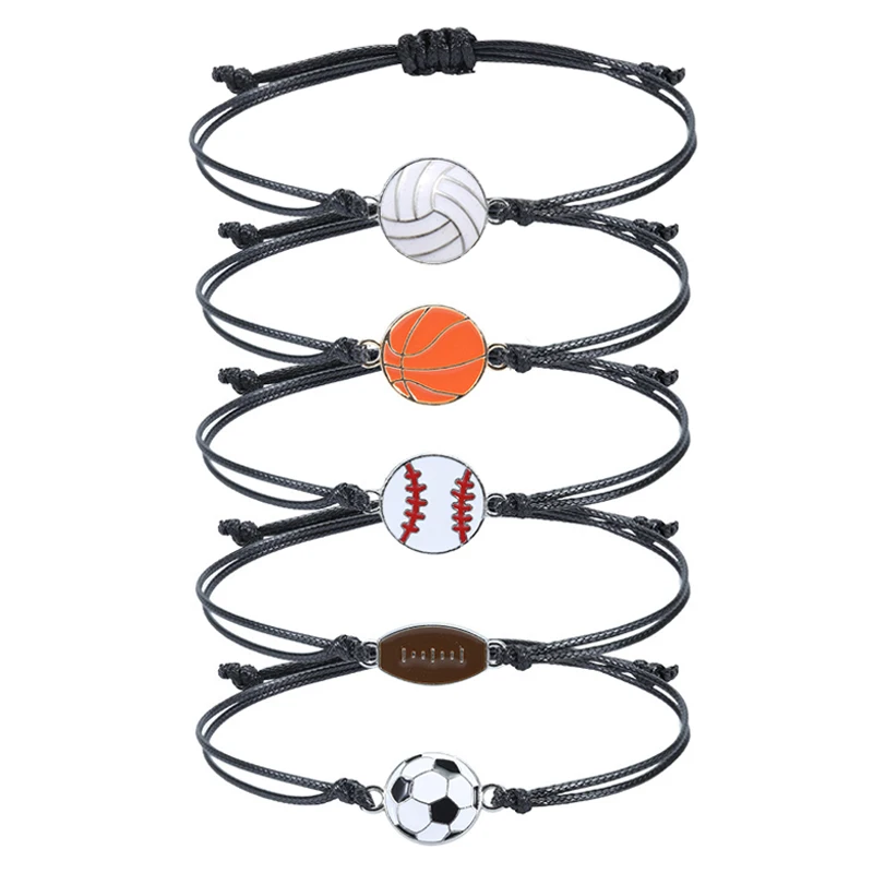 Drop Shipping Enamel Sports Bracelet Basketball Volleyball Football Baseball Softball Soccer Ball Charm Adjustable Bracelet
