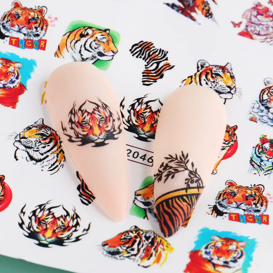 12pcs water sticker Tiger Symbol Nails Water Decals Design Cute Wild Animal Leopard Decoration Manicure Stickers Nail Decors