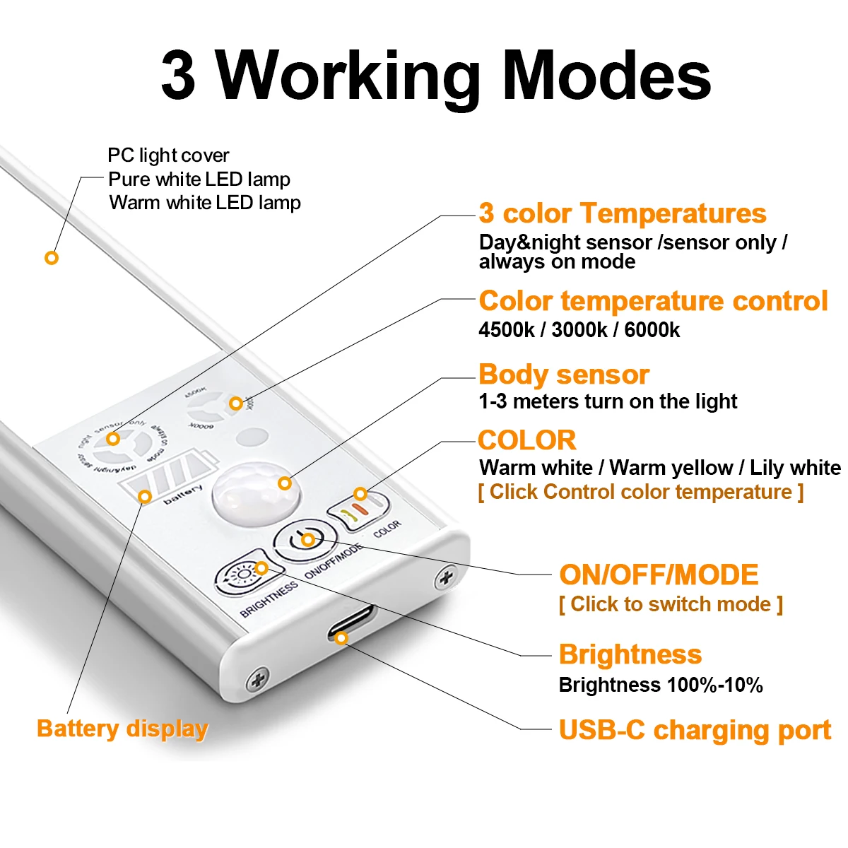 Human body sensor light three-color cabinet light corridor night lamp sensor light can be adjusted for kitchen wardrobe