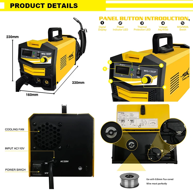 Portable Digital New Flux Gasless Mig Mma 120A Multi Function Inverter Mig Welders