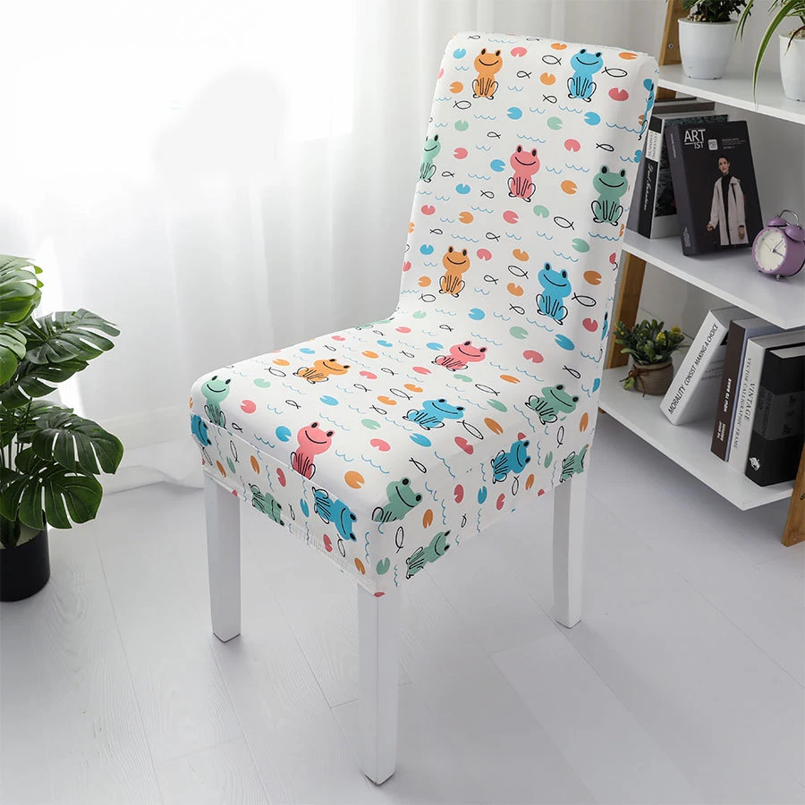 Home Decor Dining Chair Cover Custom Welcome High Elastic Universal Size Cartoon Printed Half Fitted Chair Cover