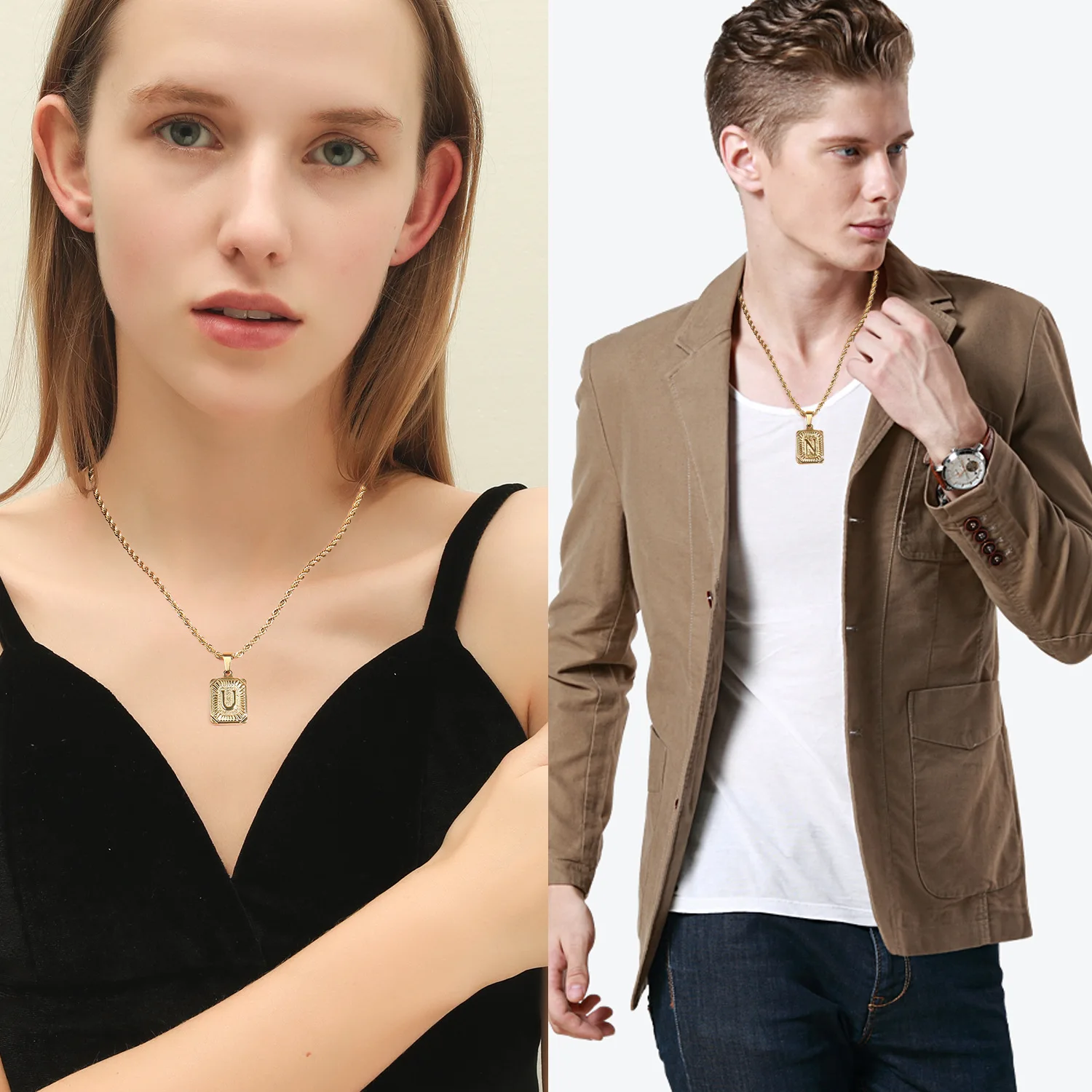 New Arrival Hiphop Alphabet A-Z Letter Necklace 18K Gold Plated Stainless Steel Rope Chain Initial